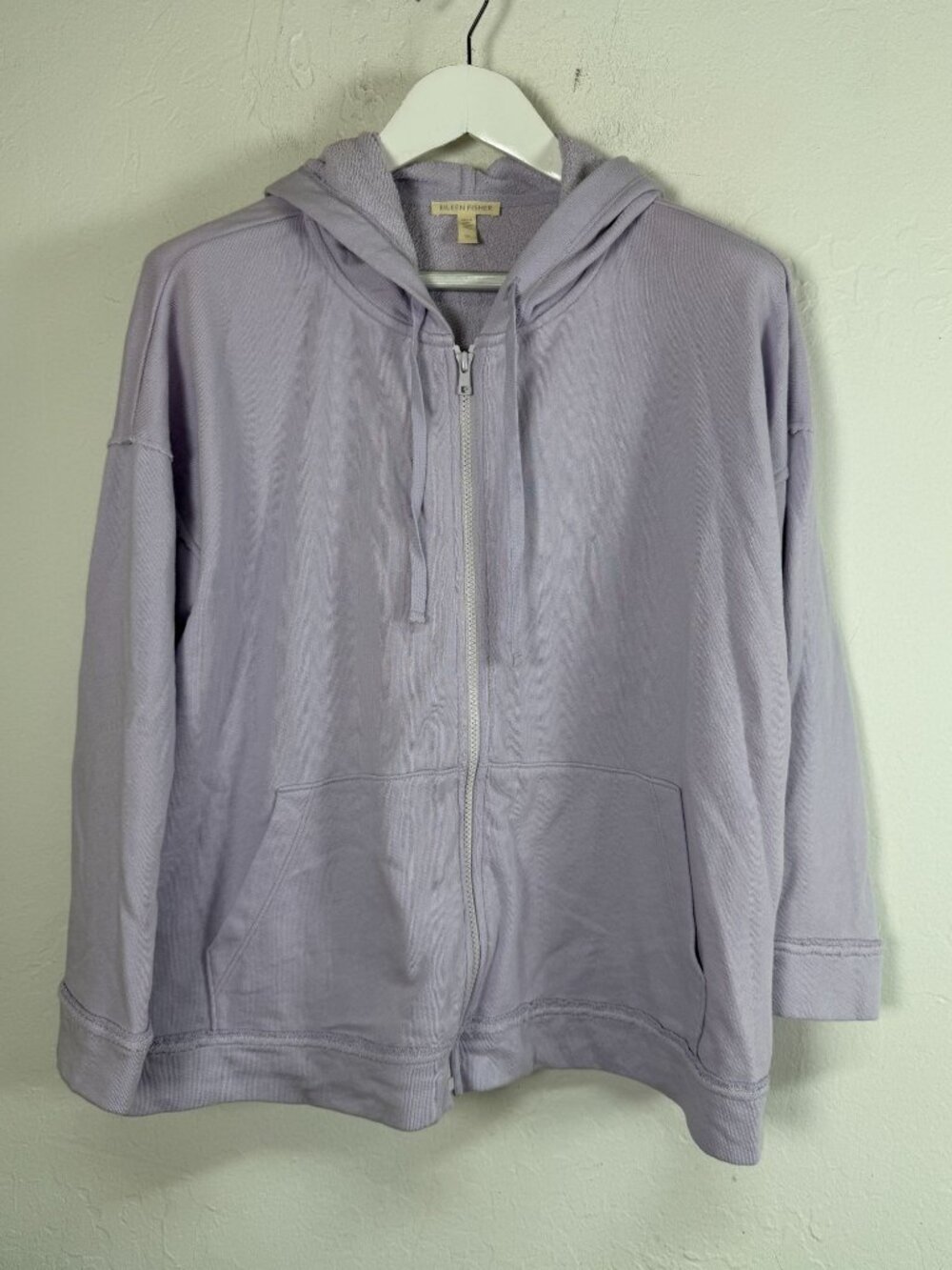 Eileen Fisher Womens Lavender Organic Cotton Full Zip Hoodie Jacket Large Casual